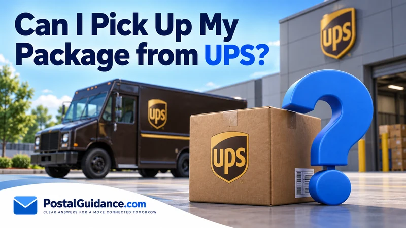 UPS parcel with a blue question mark and truck in the background.