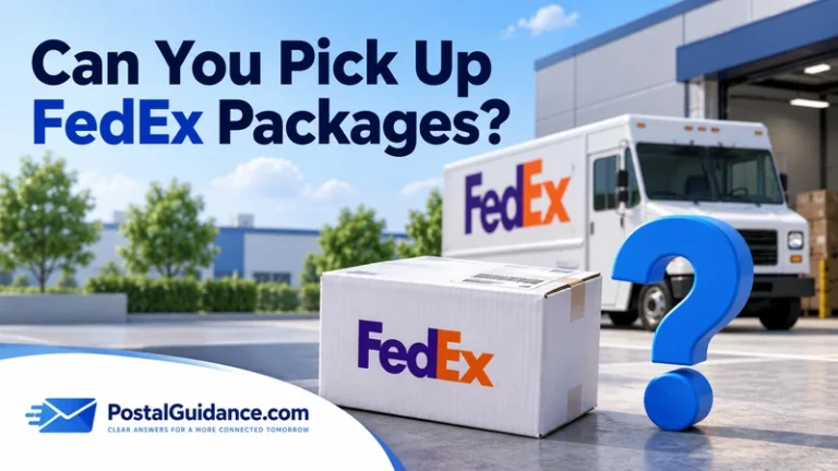FedEx parcel with a blue question mark and truck in the background.