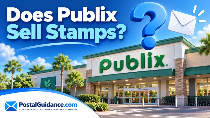 Publix storefront with a blue question mark and envelope illustration.
