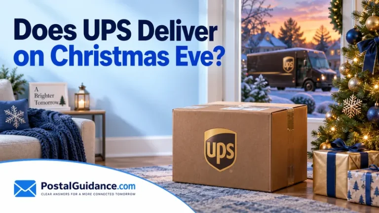 UPS parcel beside a Christmas tree with a truck outside the window.
