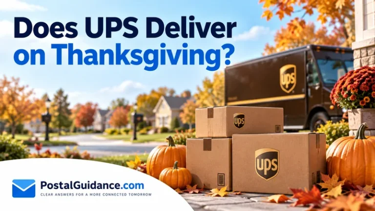 UPS parcels with pumpkins and autumn leaves.