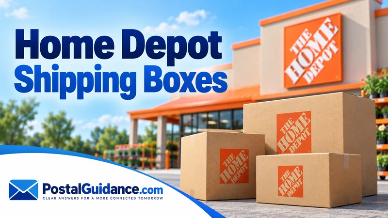 Cardboard shipping boxes with a Home Depot storefront in the background.