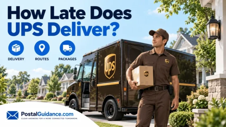 UPS courier and brown delivery truck on a suburban street.
