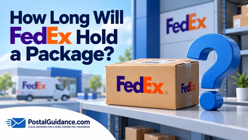 FedEx parcel on a shelf beside a blue question mark.