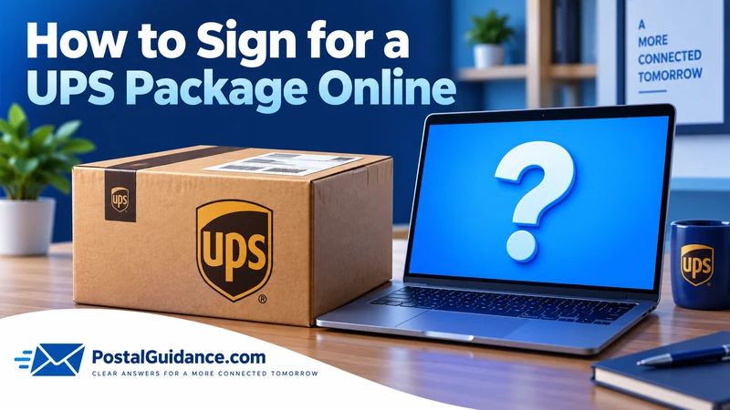 UPS parcel beside a laptop displaying a question mark.