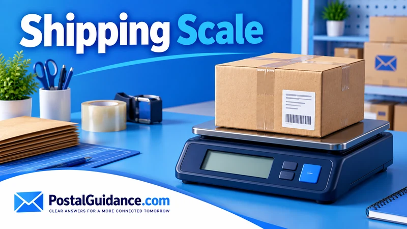 Shipping scale with a blank display and cardboard parcel.