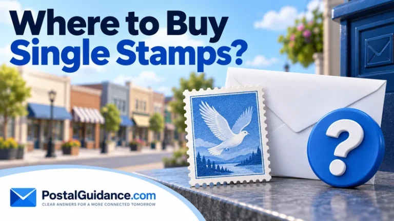 Blue postage stamp and envelope with a question mark.
