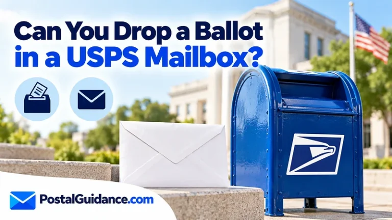 Postal collection box and envelope back beneath a ballot mailing question.