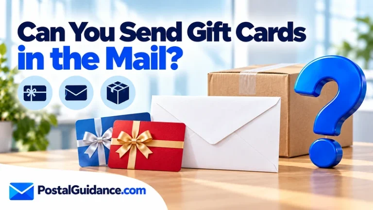Gift cards and a blank envelope beneath a question about sending them by mail.
