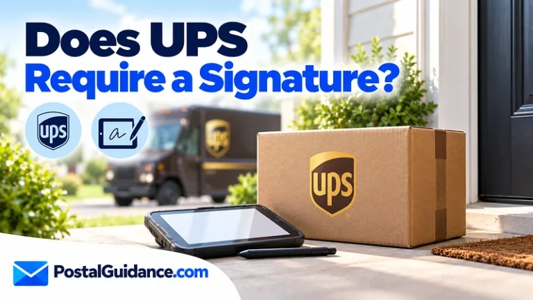 UPS parcel and unsigned tablet beneath a signature requirement question.