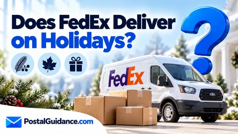 FedEx vehicle and neutral seasonal icons beneath a holiday delivery question.