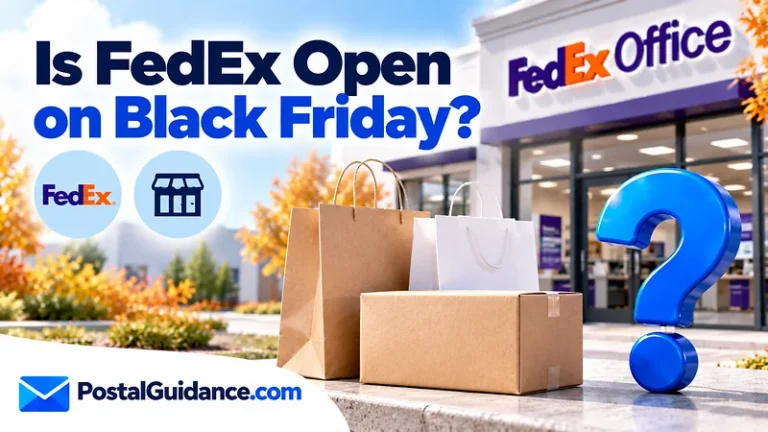 FedEx storefront and shopping bags beneath a Black Friday opening question.