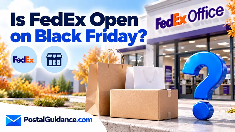 FedEx storefront and shopping bags beneath a Black Friday opening question.