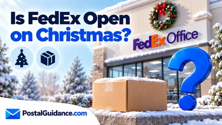 FedEx Office exterior with Christmas greenery beneath an opening question.