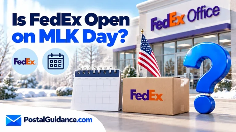 FedEx storefront and flag beneath an MLK Day opening question.