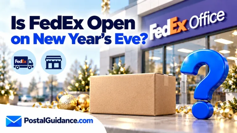 FedEx storefront and streamers beneath a New Year's Eve opening question.