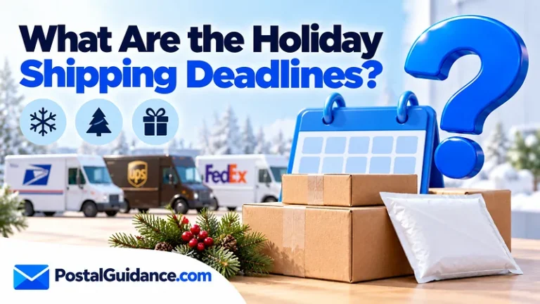 Parcels and neutral seasonal symbols beneath a holiday shipping deadline question.
