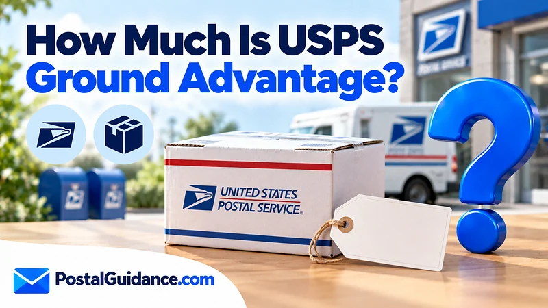USPS parcel and vehicle beneath a Ground Advantage price question.