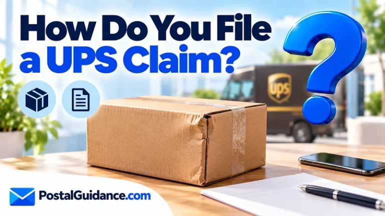 Parcel and blank document beneath a question about filing a UPS claim.