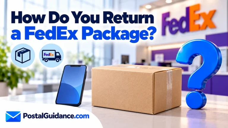 Parcel and phone beneath a FedEx return question.