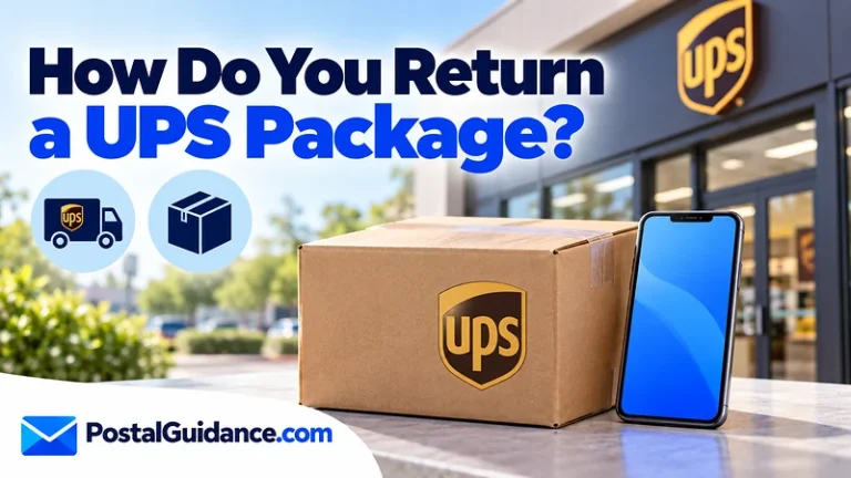 Parcel and phone beneath a UPS return question.