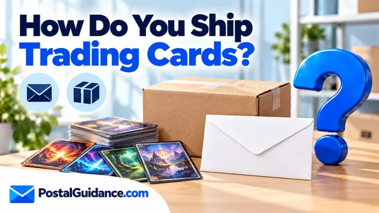 Trading cards and separate packaging beneath a shipping question.