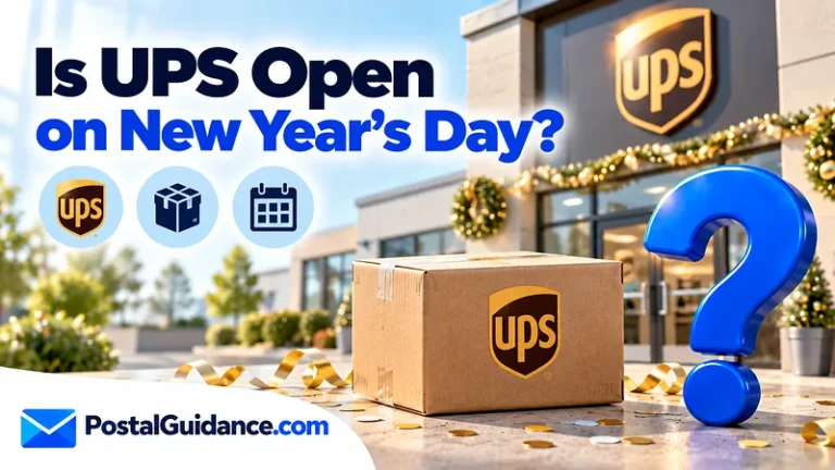 UPS facility and festive decorations beneath a New Year's Day opening question.