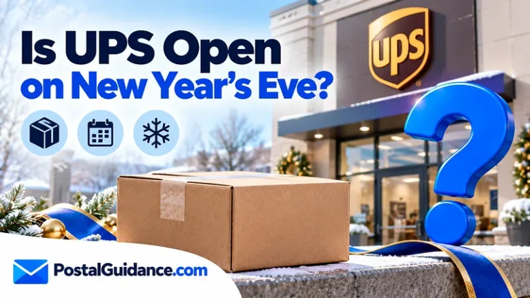 UPS location and festive ribbons beneath a New Year's Eve opening question.