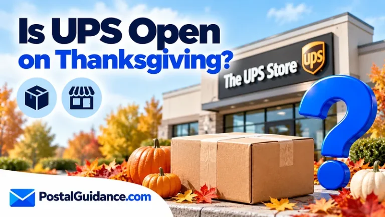 UPS storefront and autumn props beneath a Thanksgiving opening question.