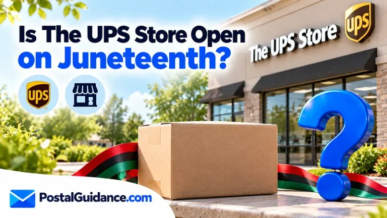 UPS Store exterior and summer greenery beneath a Juneteenth opening question.