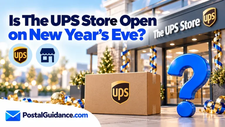 UPS Store exterior and streamers beneath a New Year's Eve opening question.