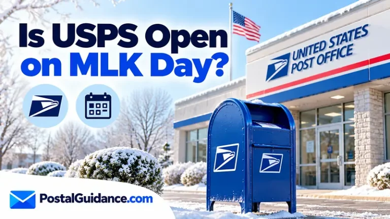 Post office and flag beneath an MLK Day opening question.