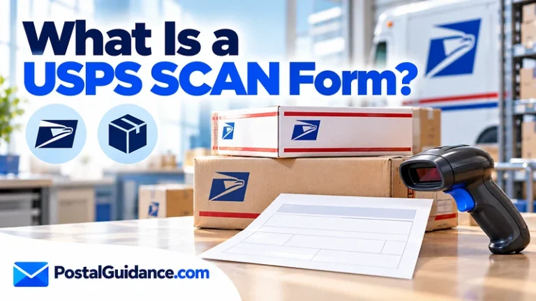 Parcels, document and scanner beneath a USPS SCAN form question.