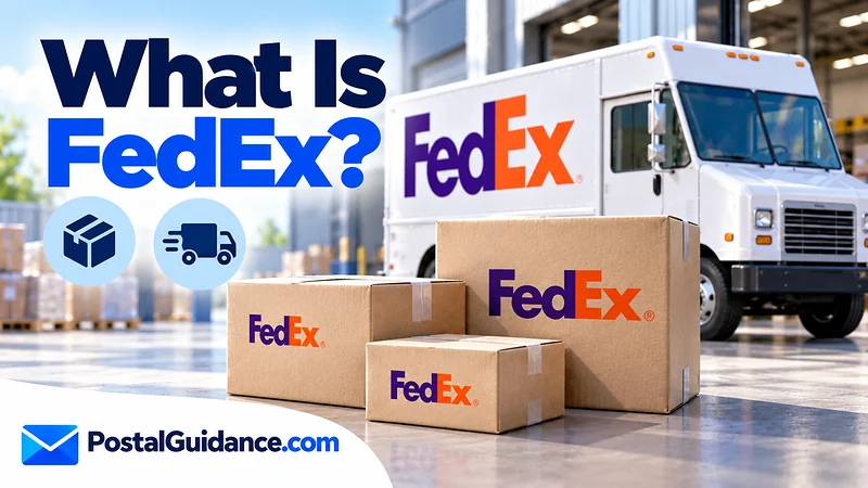 FedEx truck and parcels beneath a question about FedEx.