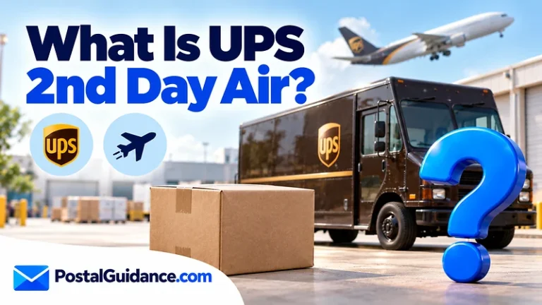 UPS truck, aircraft and parcel beneath a question about 2nd Day Air.