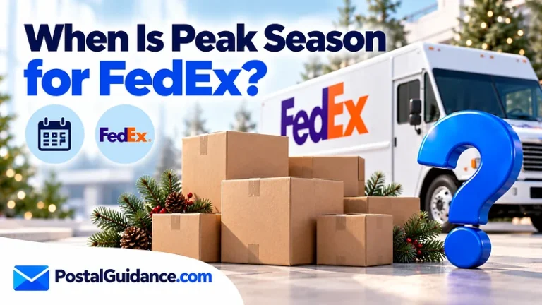 FedEx vehicle and parcels beneath a question about peak season.