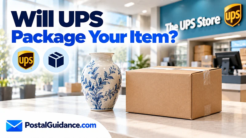 Vase and separate parcel beneath a UPS packing-service question.